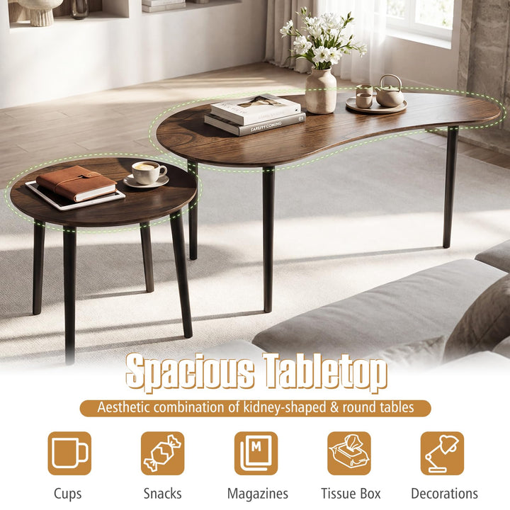 Giantex Nesting Tables Set of 2 | Mid Century Modern Coffee Tables with Solid Wood Support Legs