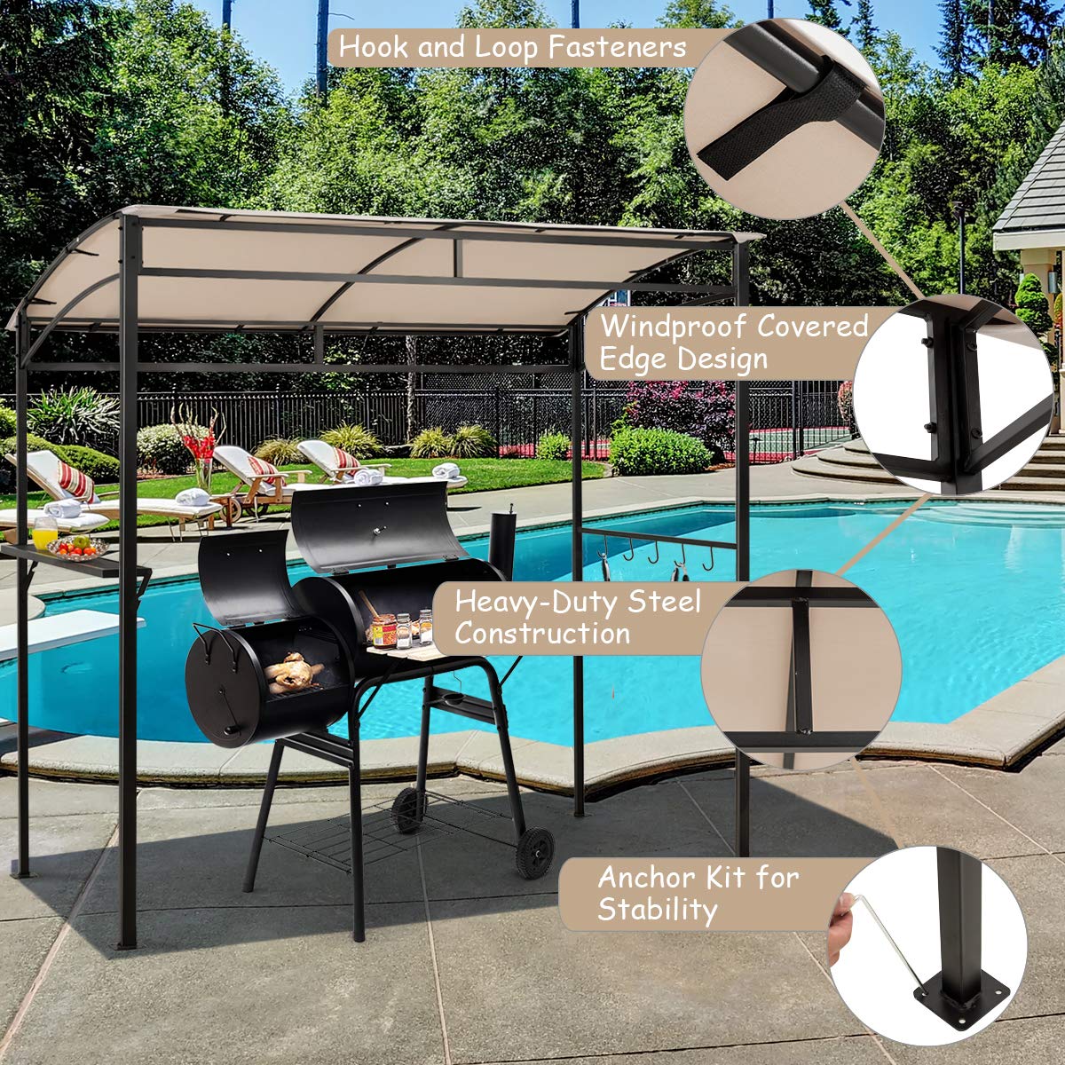Giantex 7x4.4ft Grill Gazebo, Patio Outdoor Backyard BBQ Canopy Shelter