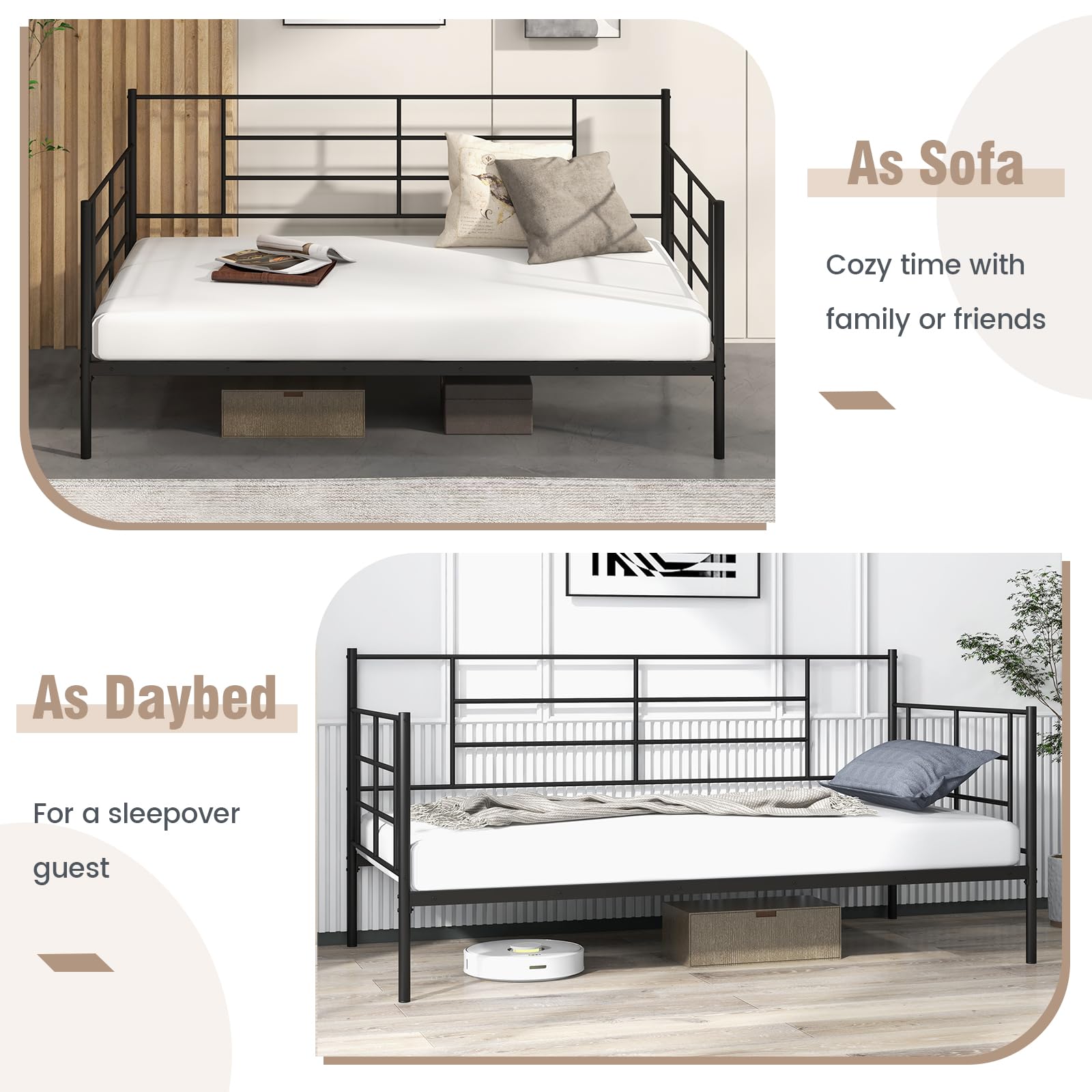 Multifunctional Platform Bed Mattress Foundation with Headboard for Living Room