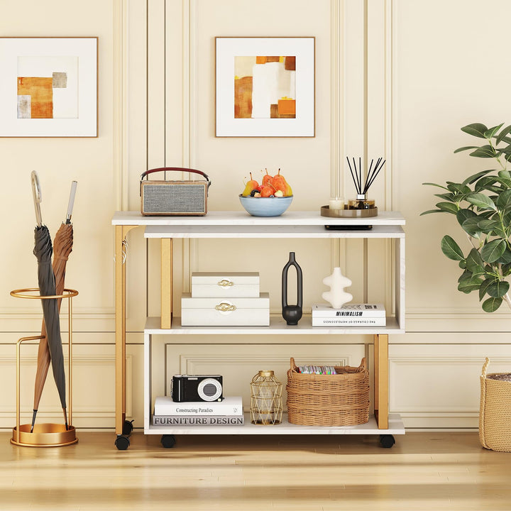 Giantex 360° Free Rotating Sofa Side Table Modern L Shaped Desk with Storage Bookcase