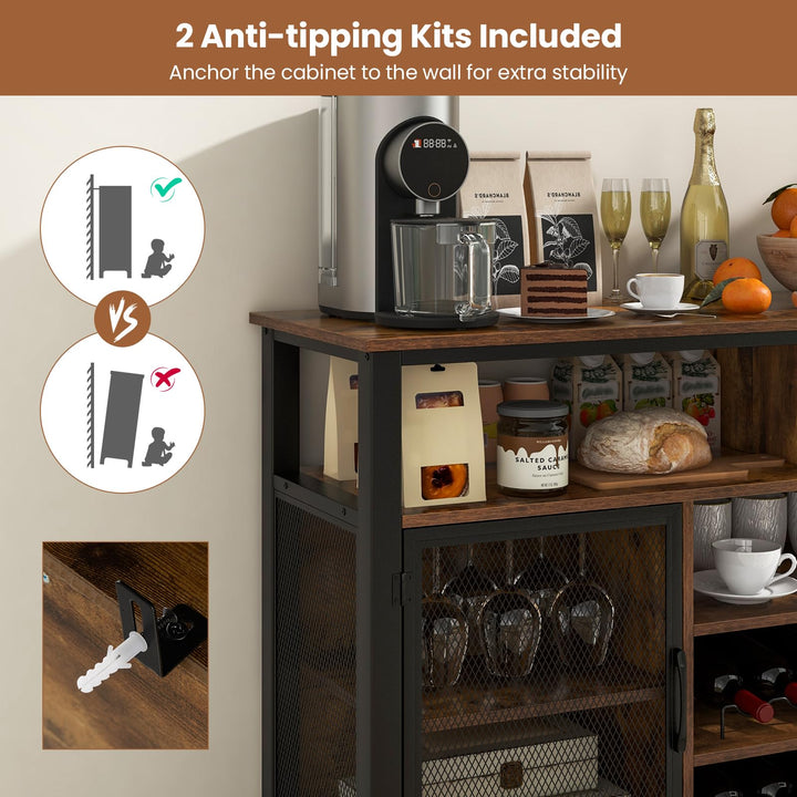 Giantex Coffee Bar Cabinet for Liquor and Glasses, 55” Buffet Sideboard with 8-Bottle Wine Racks, 6 Rows of Wine Glass Holders
