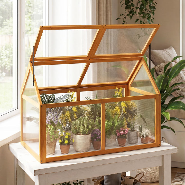 Giantex Portable Raised Flower Planter Protection with Transparent Panels & Adjustable Roof