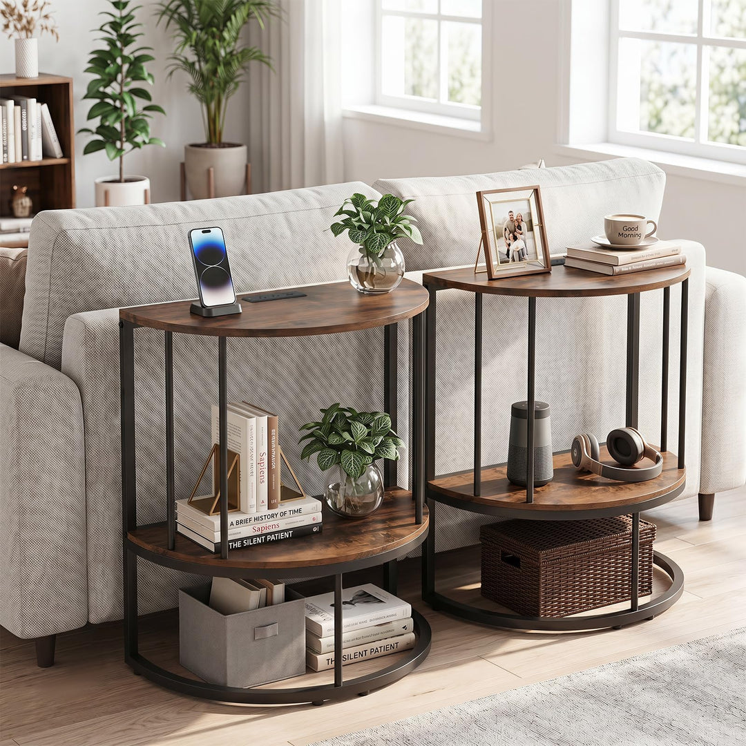 Giantex Half Moon Console Table with Outlets