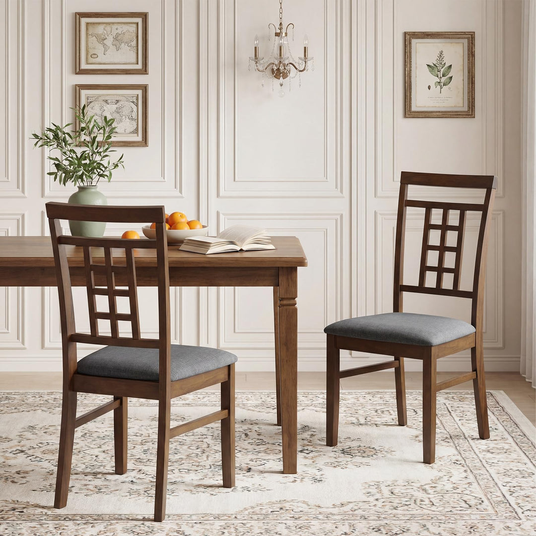 Giantex Farmhouse Kitchen Chairs with Upholstered Cushioned Seat and Lattice Back