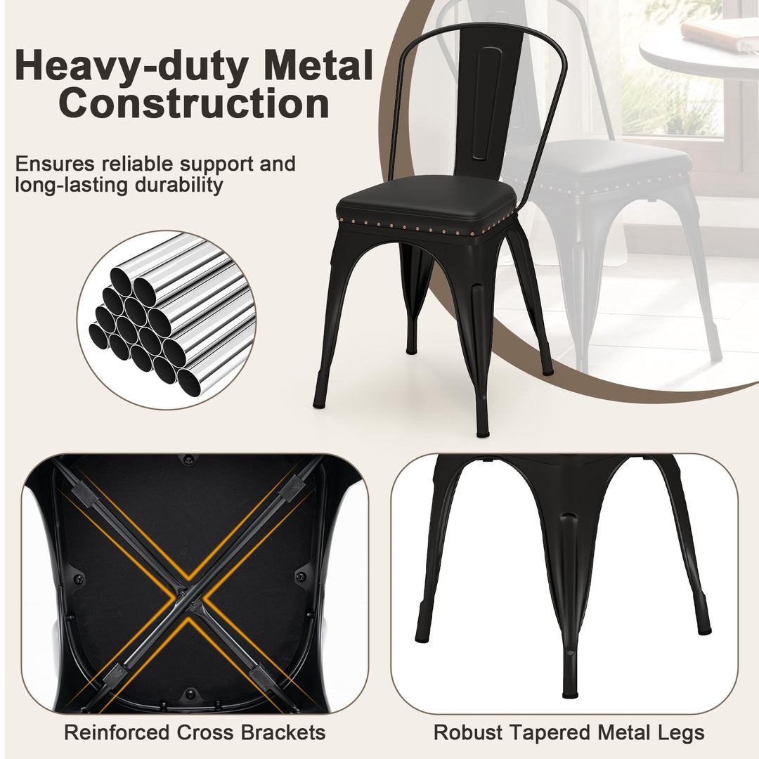 Giantex Metal Dining Chairs Set of 4 with Detachable Backrest & PU Leather Padded Seat