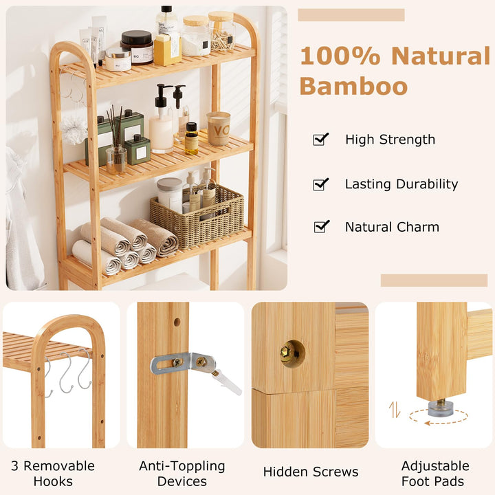Giantex Bamboo Over The Toilet Storage, 3-Tier Bathroom Toilet Shelf Rack