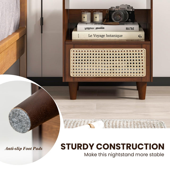 Giantex Rattan Nightstand with Drawer
