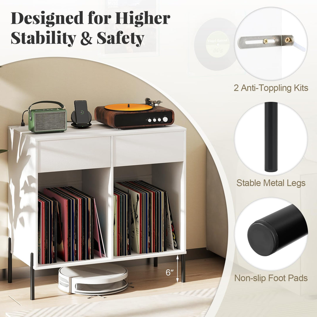 Giantex Large Record Player Stand with Charging Station