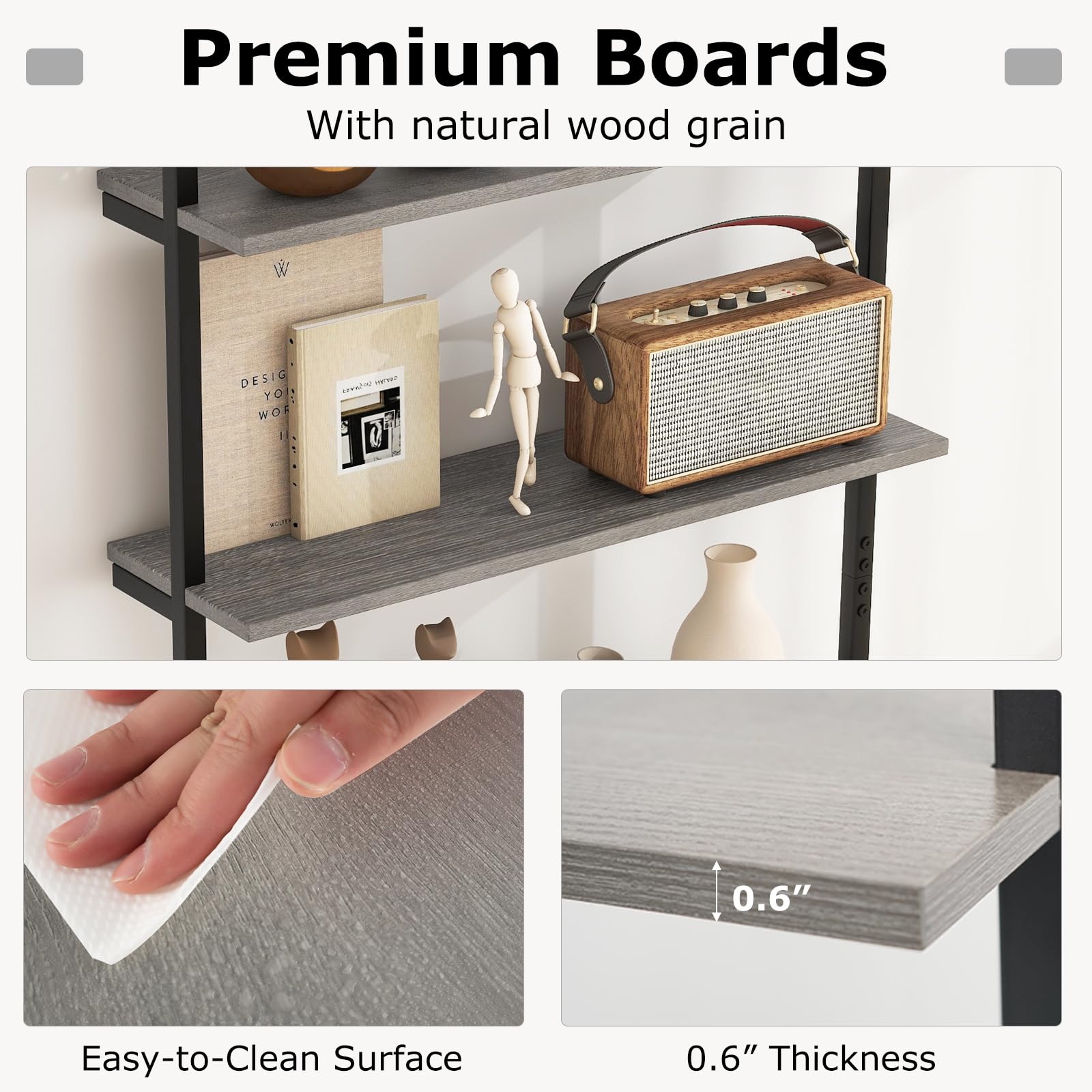 Giantex 4-Tier Industrial Bookshelf, Wall Mounted Pipe Shelving Unit, Floating Shelves with Metal Frame