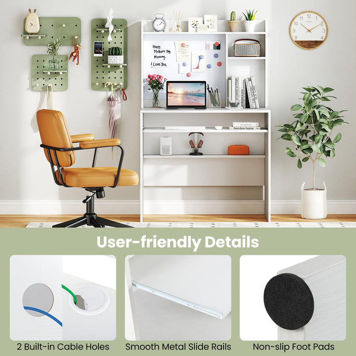Giantex White Computer Desk with Hutch