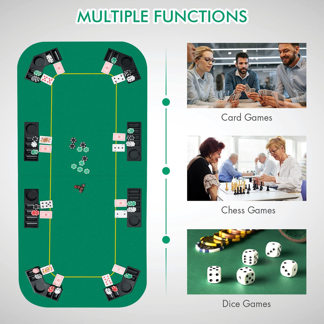 Foldable Poker Table Top 8 Player | 79"x 36"Large Professional Four Fold Poker Topper Rectangle Cover Mat