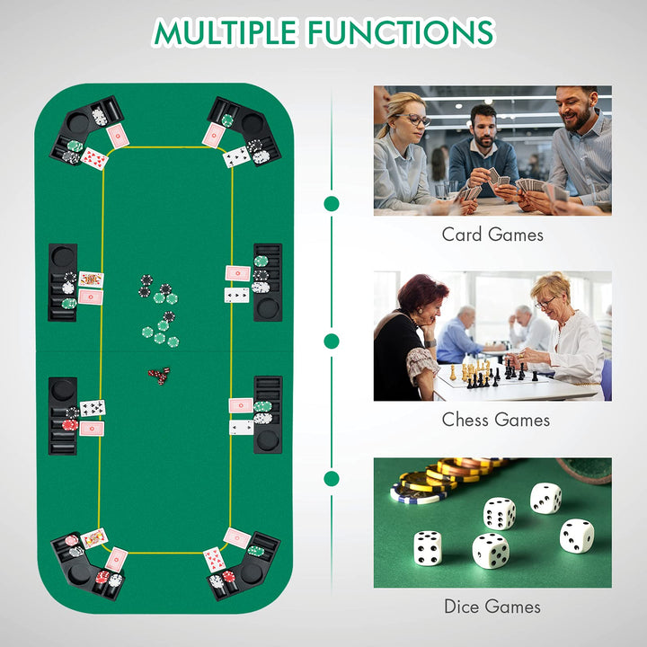 Foldable Poker Table Top 8 Player | 79"x 36"Large Professional Four Fold Poker Topper Rectangle Cover Mat