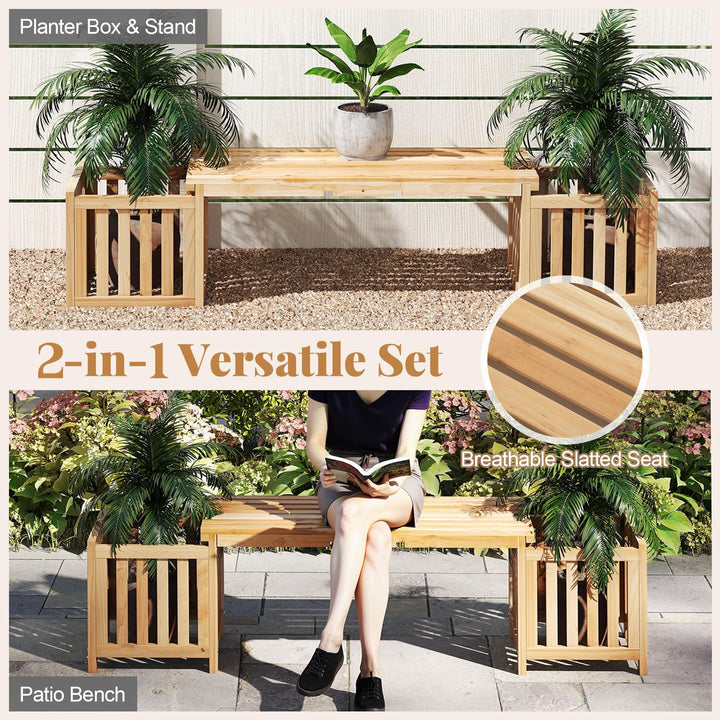 Giantex 2-in-1 Outdoor Bench with 2 Raised Garden Beds