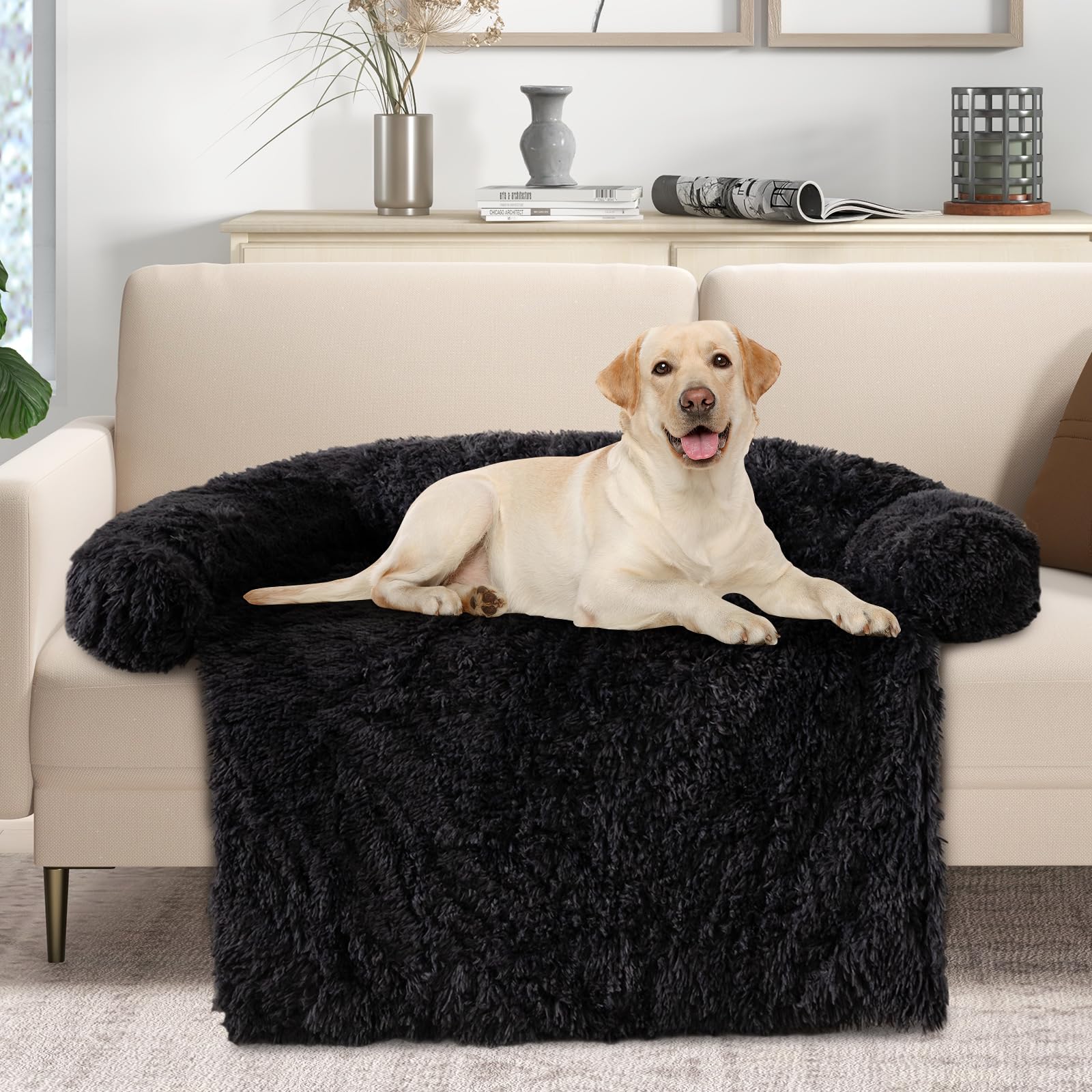 Giantex Calming Dog Bed - Fluffy Plush Pet Bed for Couch, Removable Washable Cover