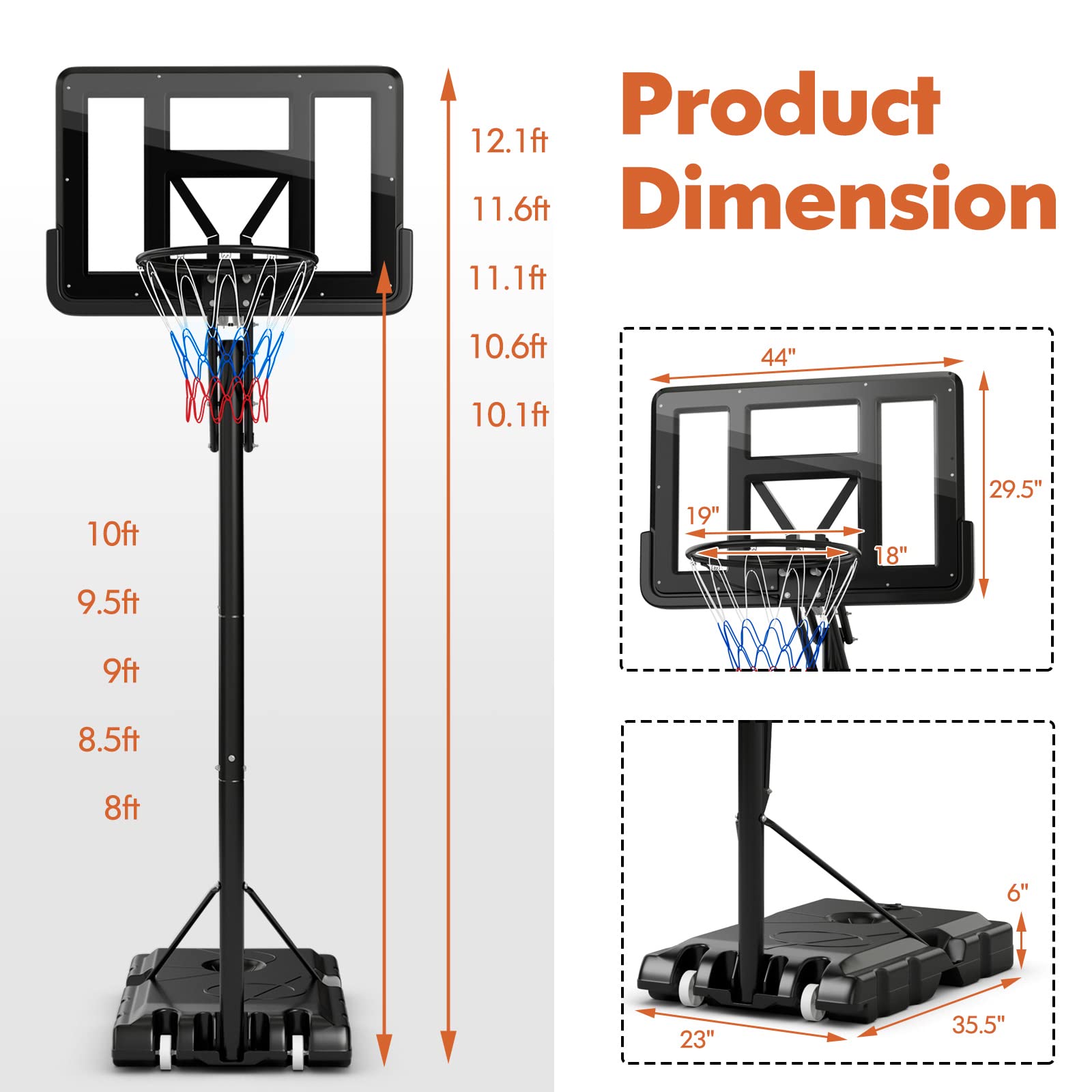 Outdoor  8-10Ft Height Adjustable Basketball Stand System - Giantex