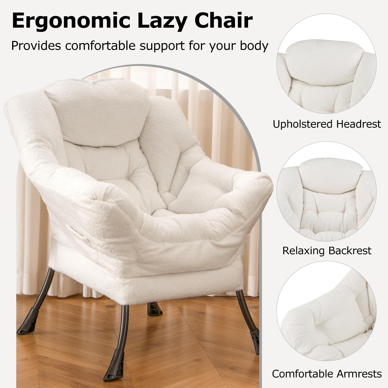 Giantex Set of 1/2 Lazy Chairs, Modern Sherpa Accent Chair w/Upholstered Single Sofa Chair w/Armrests & Side Pocket