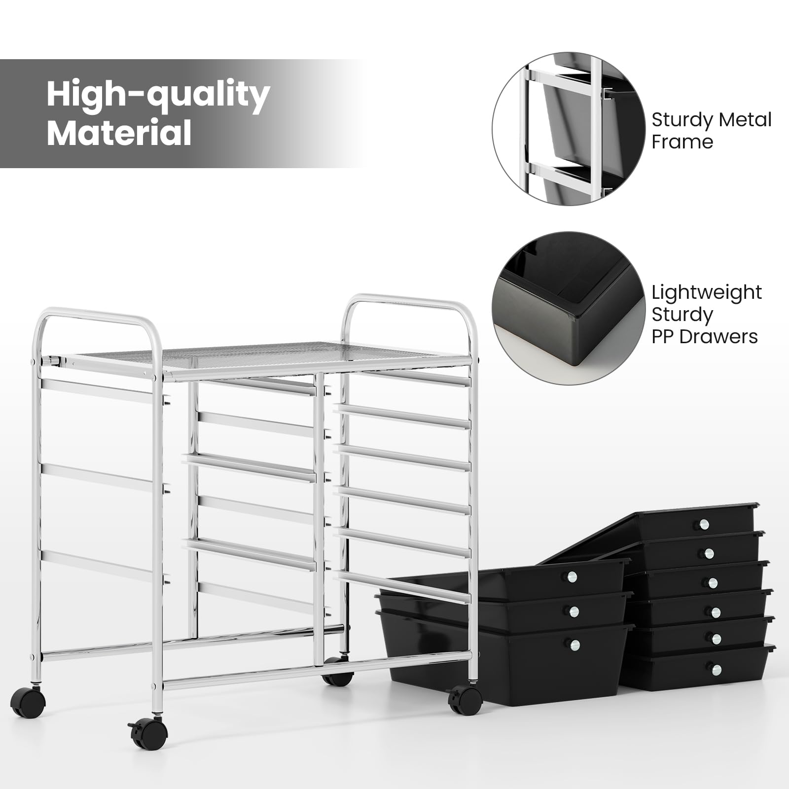 Giantex 9 Drawers Rolling Cart, Classroom Organizers, Storage Cart with Wheels