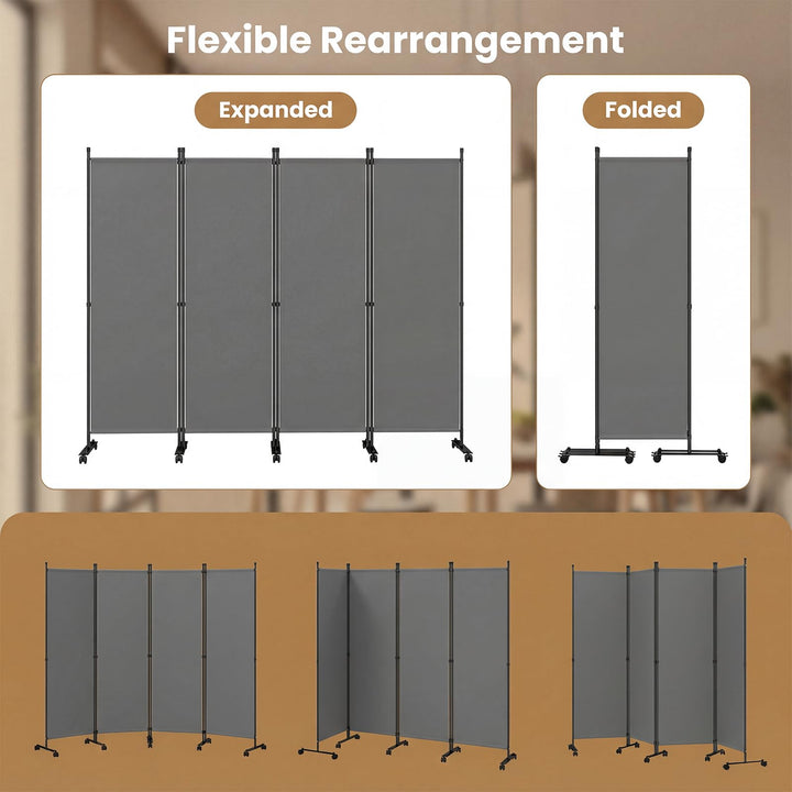 Giantex 4 Panel Room Divider, Folding Privacy Screen with Lockable Wheels, Rolling Partition Room Dividers