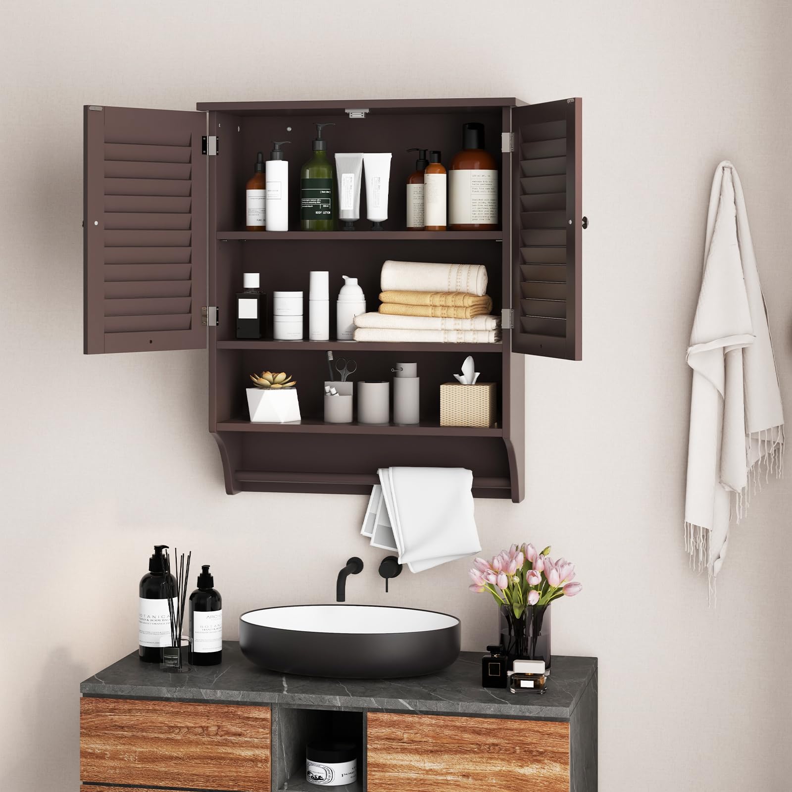 Giantex Bathroom Cabinet Wall Mounted - Hanging Medicine Cabinet with 2 Louvered Doors