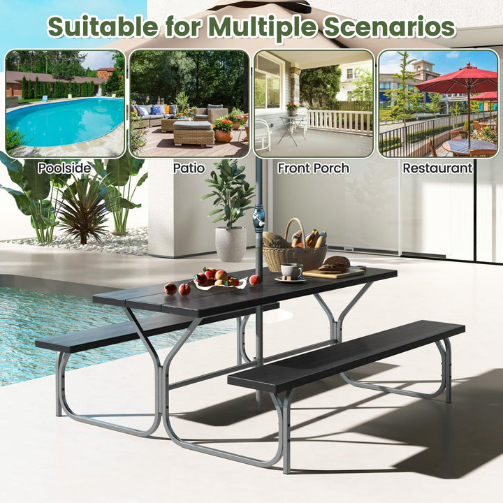 Giantex Picnic Table 6FT for 8 Person, Outdoor Table Set w/ 2 Benches