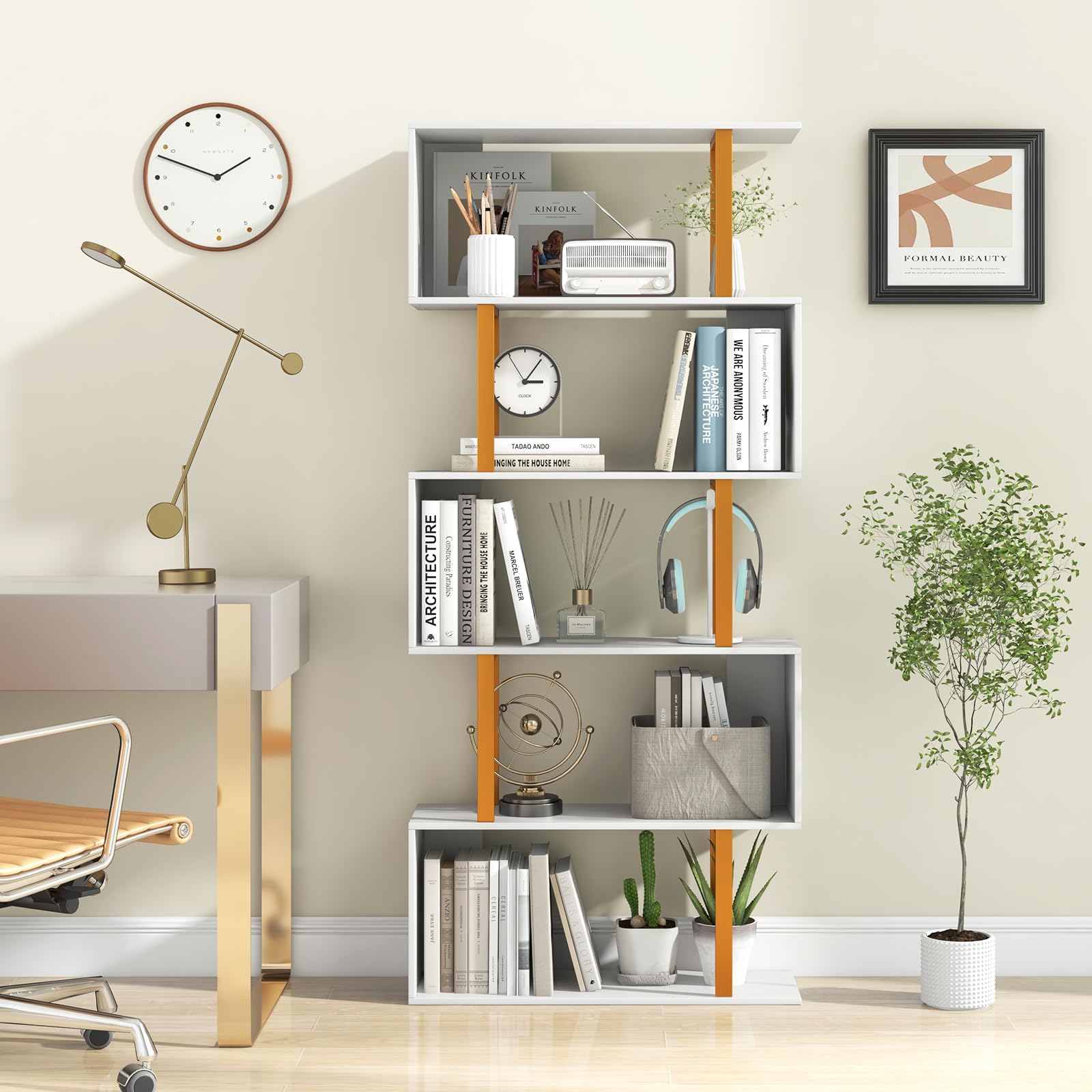 Giantex 5-Tier Geometric Bookcase Freestanding Display Shelf Rack