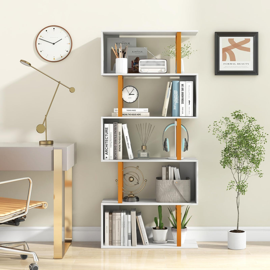 Giantex 5-Tier Geometric Bookcase Freestanding Display Shelf Rack