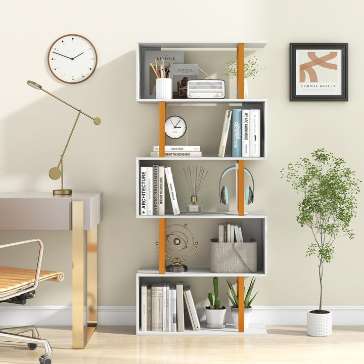 Giantex 5-Tier Geometric Bookcase Freestanding Display Shelf Rack