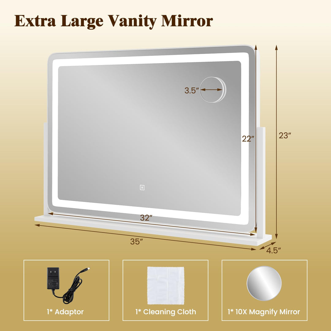CHARMAID Vanity Mirror with Lights - 32'' x 22'' Large Lighted Vanity Makeup Mirror with 10X Magnify Mirror