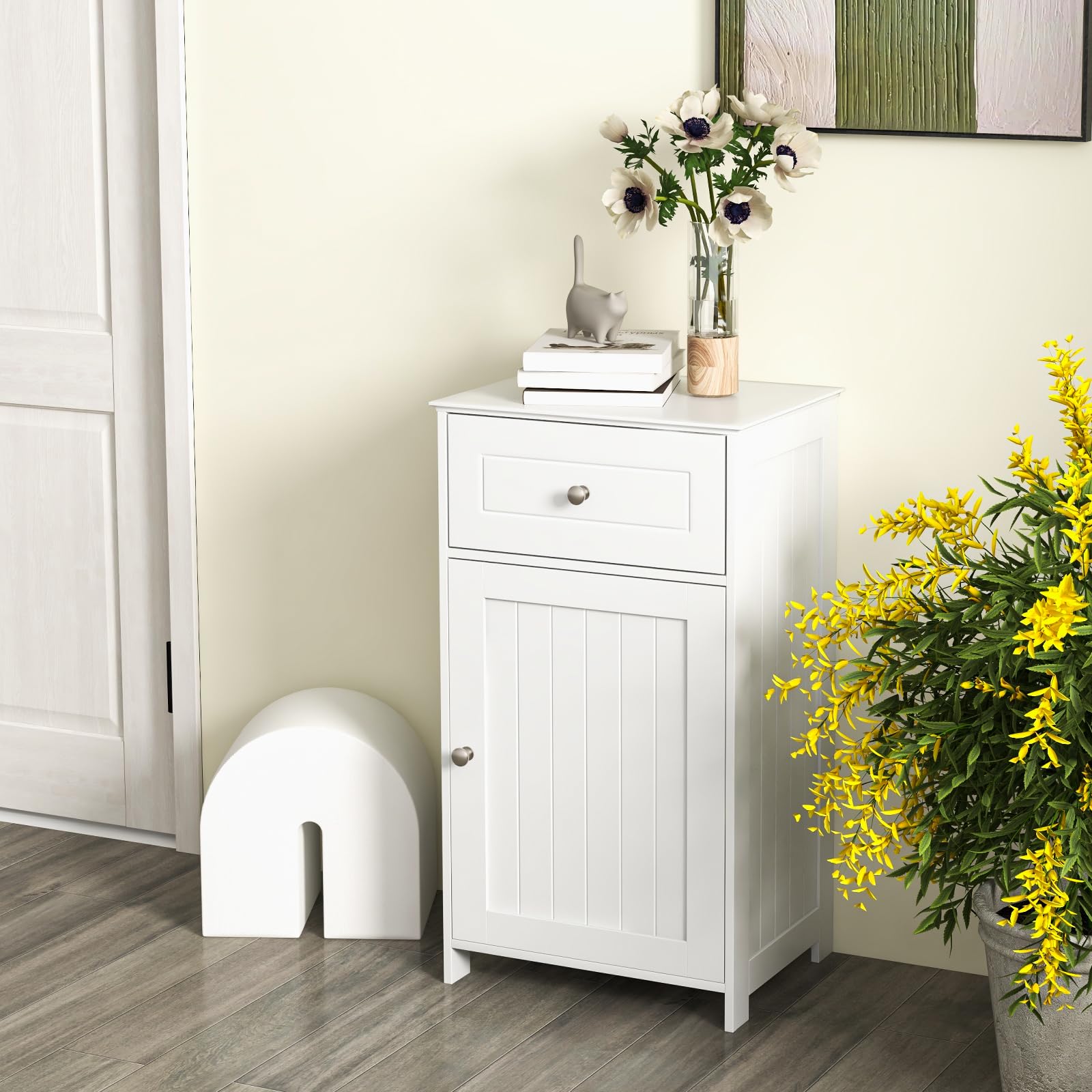 Giantex Floor Bathroom Storage Cabinet - Freestanding Cabinet with Drawer, Door, White