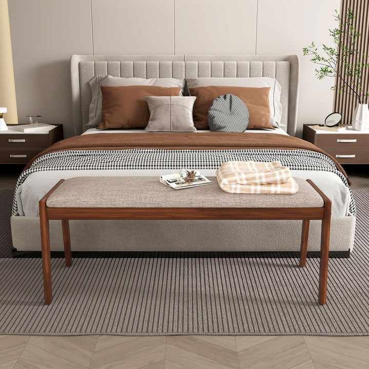 Giantex 45" Upholstered Entryway Bench with Rubber Wood Legs and Fabric Padded Seat