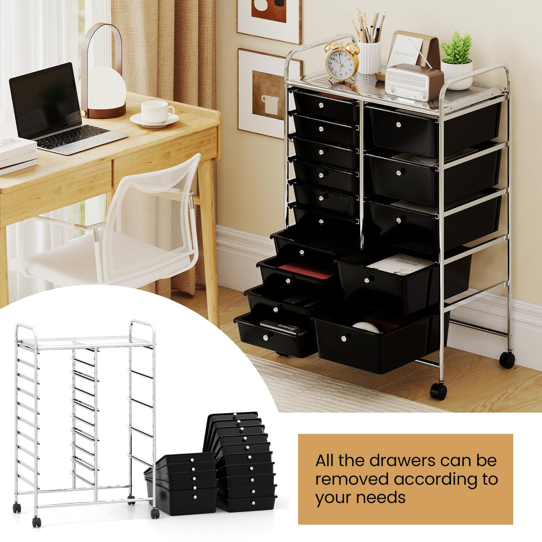 Giantex Rolling Storage Cart 15-Drawer Trolley with Chrome Plated Metal Frame