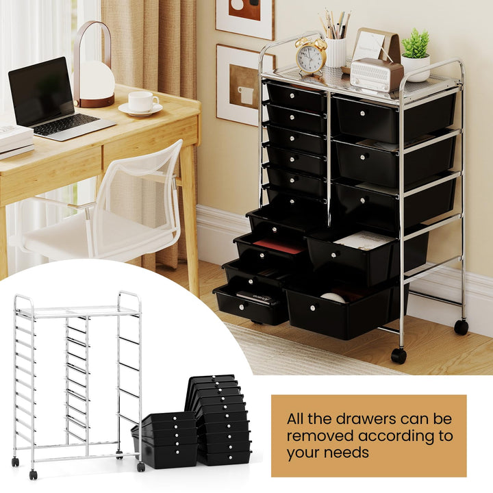 Giantex Rolling Storage Cart 15-Drawer Trolley with Chrome Plated Metal Frame