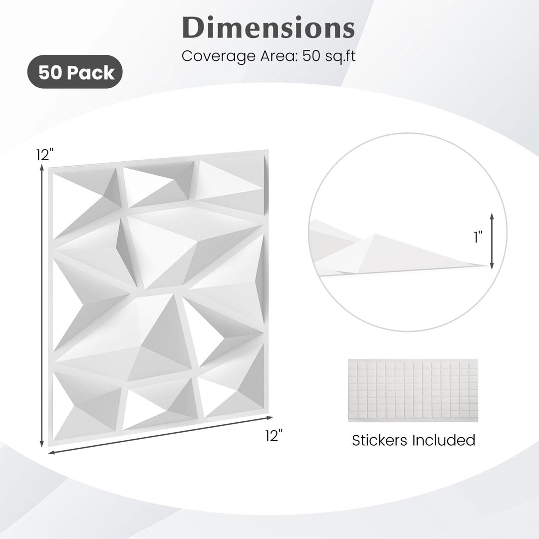 Giantex 50/100 Pack 3D Wall Panels, 12"x12" White PVC Decorative Wall Tiles