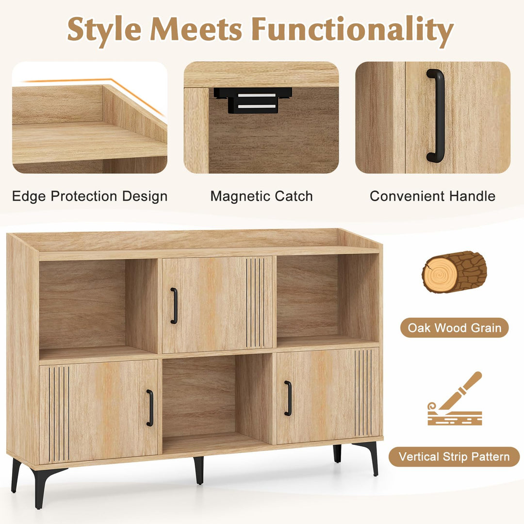 Giantex Storage Cabinet, Sideboard with 3 Doors, 3 Open Compartments, Bookcase with 5 Raised Metal Legs