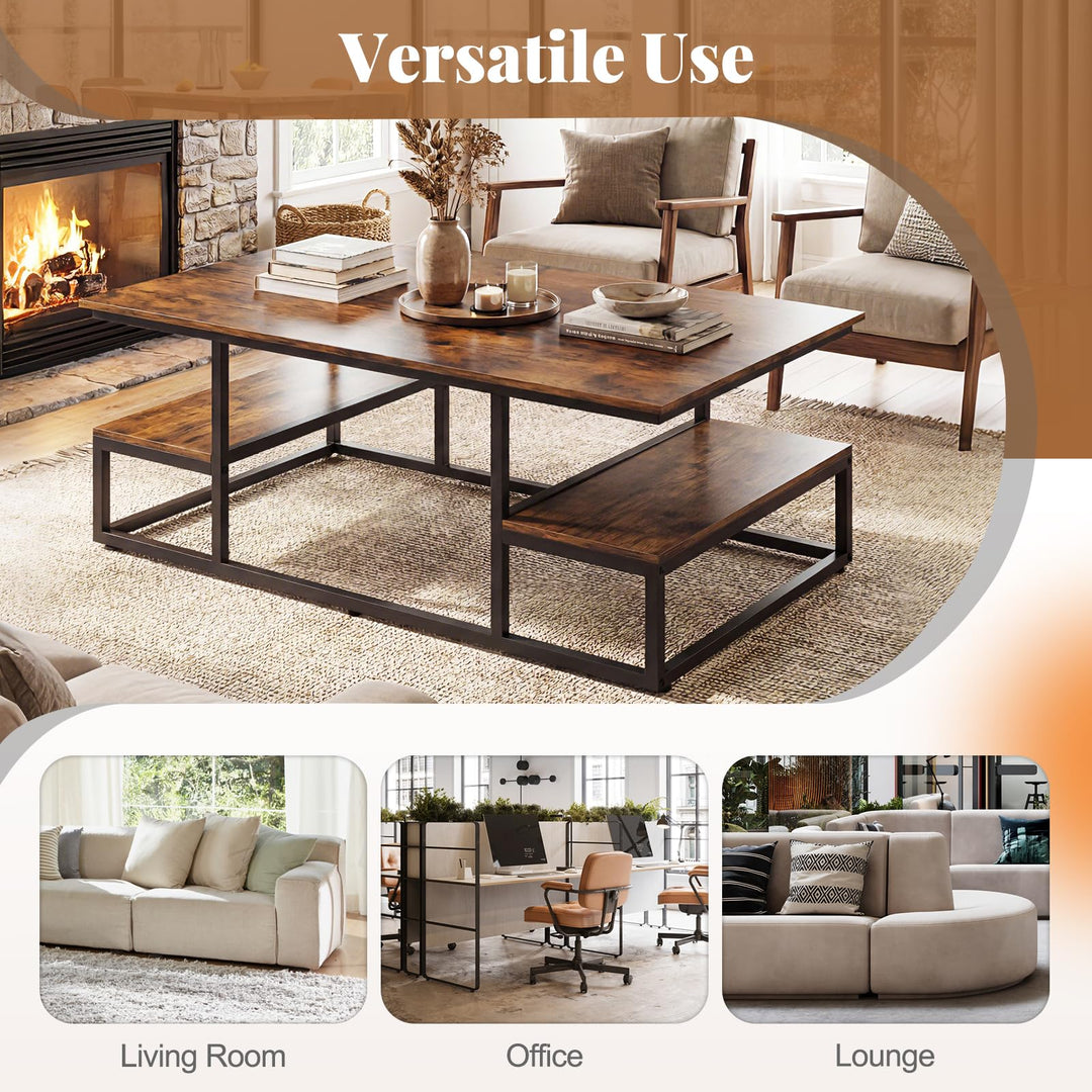 Giantex 43" Rectangular Modern Coffee Table with Storage &amp; Open Shelves