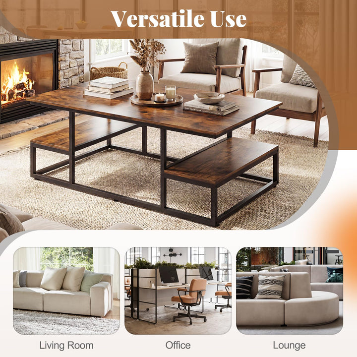 Giantex 43" Rectangular Modern Coffee Table with Storage &amp; Open Shelves