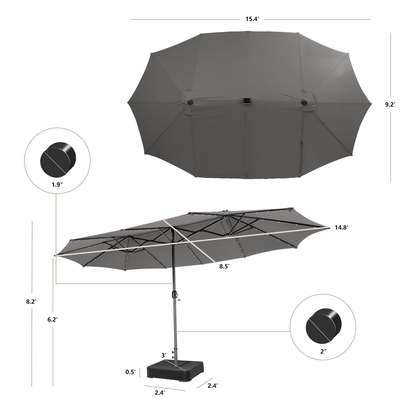 Giantex 15ft Large Outdoor Umbrella Double-Sided