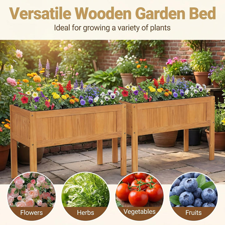 Giantex Solid Wooden Raised Garden Bed w/Legs (35”Lx 16”Wx24”H)