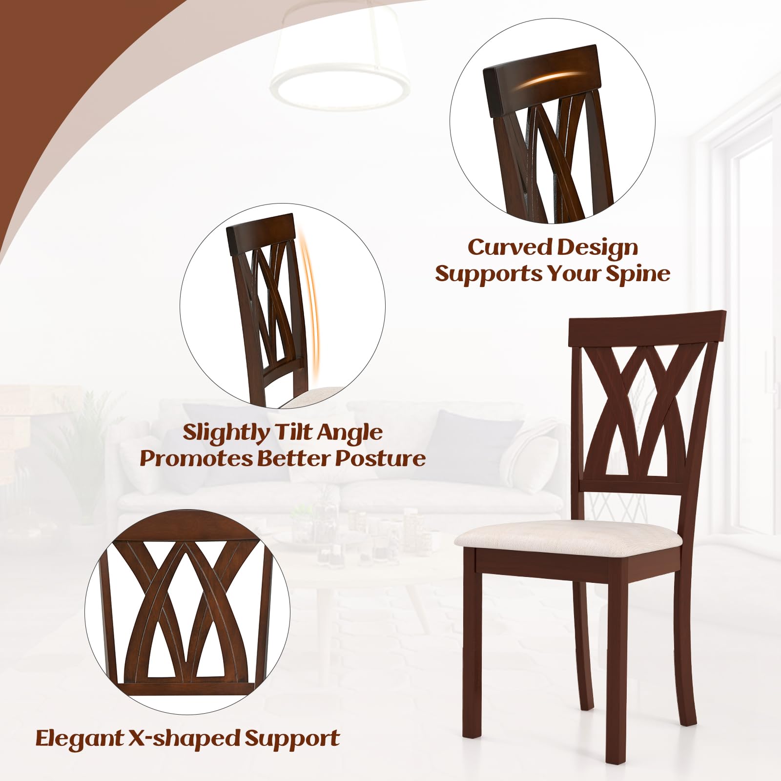 Giantex Wood Dining Chair, Wooden Kitchen Chairs with Upholstered Seat