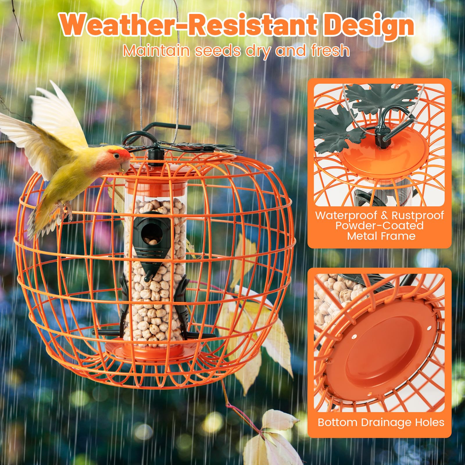 Giantex Bird Feeder, Hanging Wild Bird Feeders, Squirrel Proof Metal Frame, 4 Ports, 360° Feeding