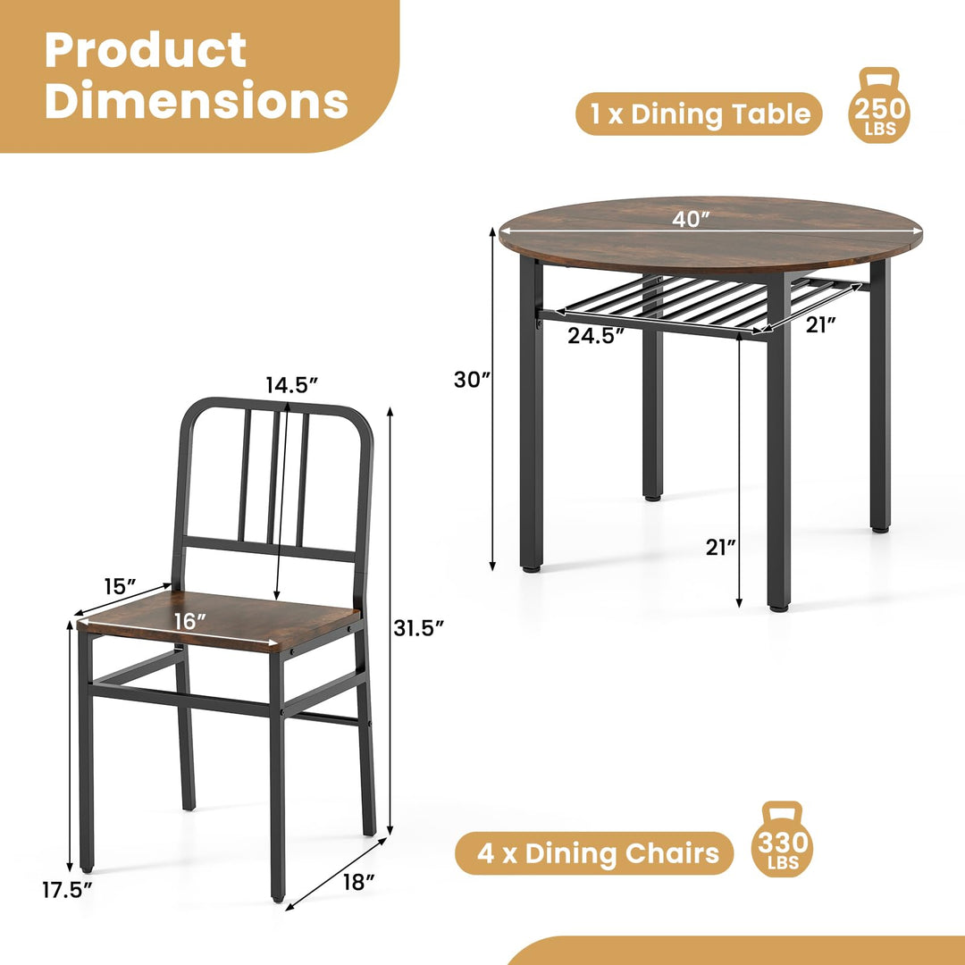 Giantex 40-Inches Round Kitchen Table & Chairs with Storage Rack & Metal Frame