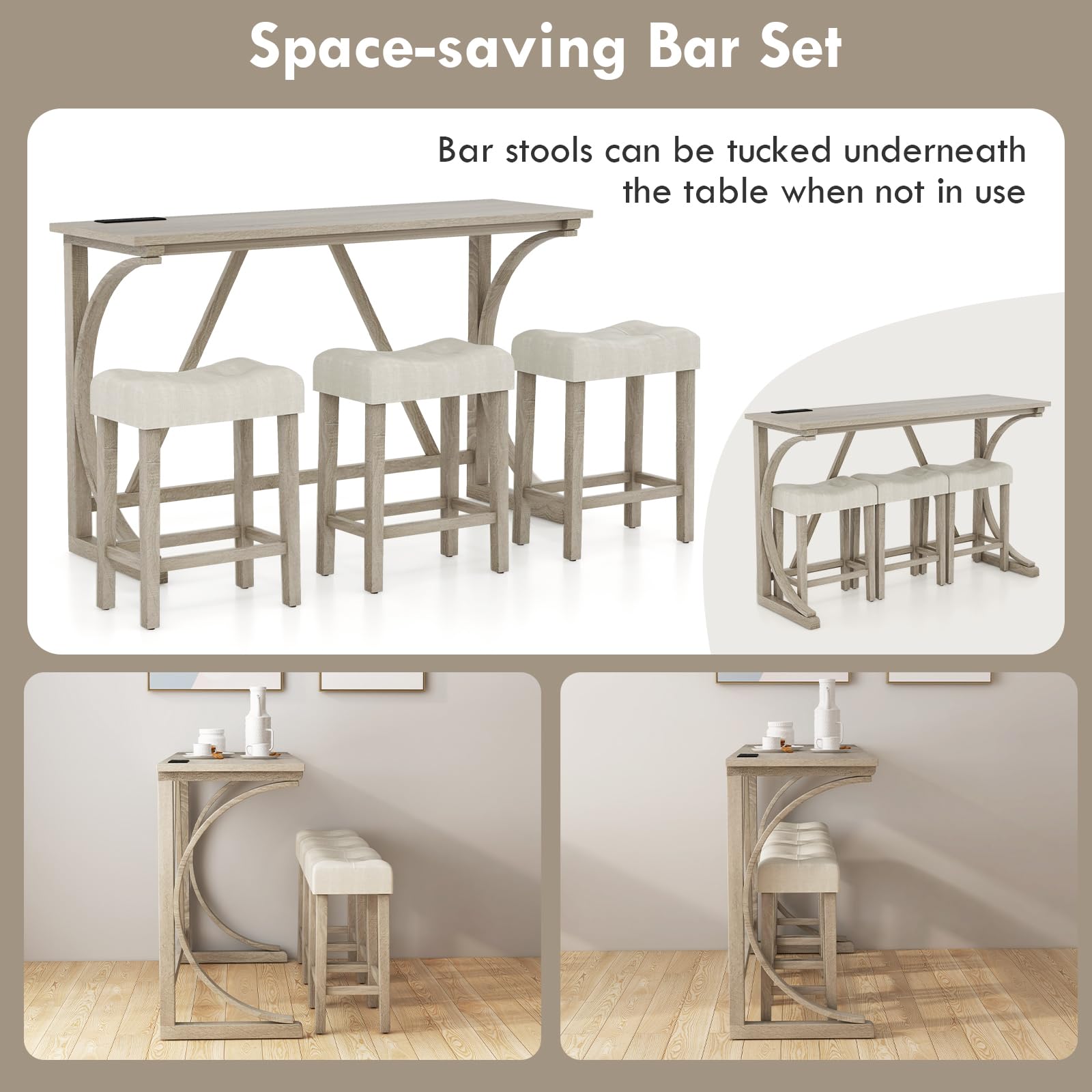 Giantex Small Dining Table Set - 4-Piece Bar Table and Chairs Set with Power Outlet