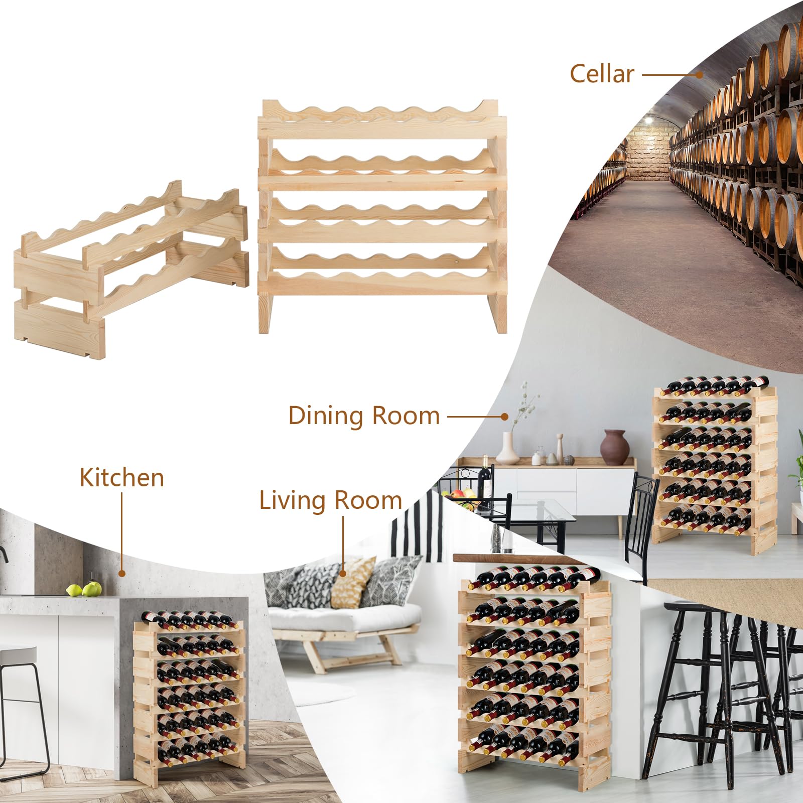 Giantex 36 Bottle Modular Wine Rack, 6 Tier Wine Display Shelves 25 L X 11 W X 33.5 H inch