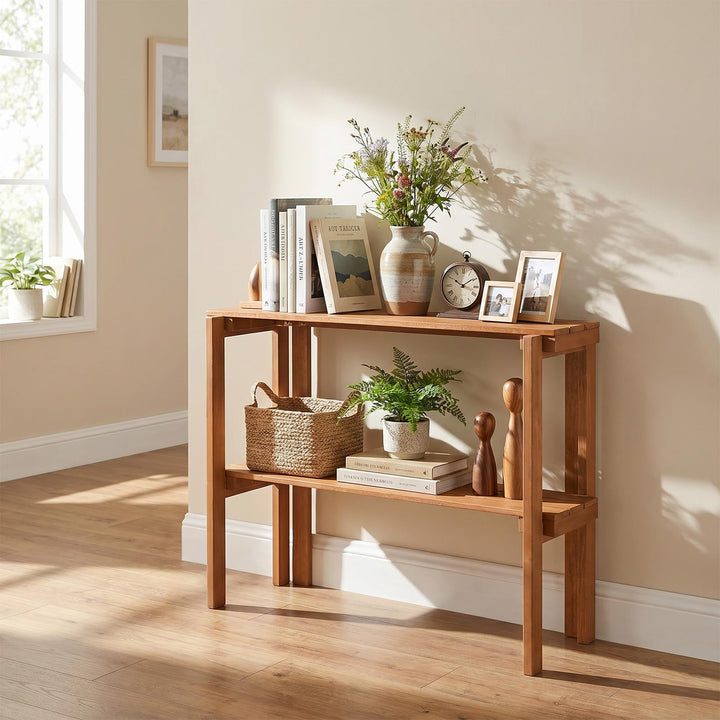 Giantex 2-Tier Solid Wood Foldable Plant Shelf