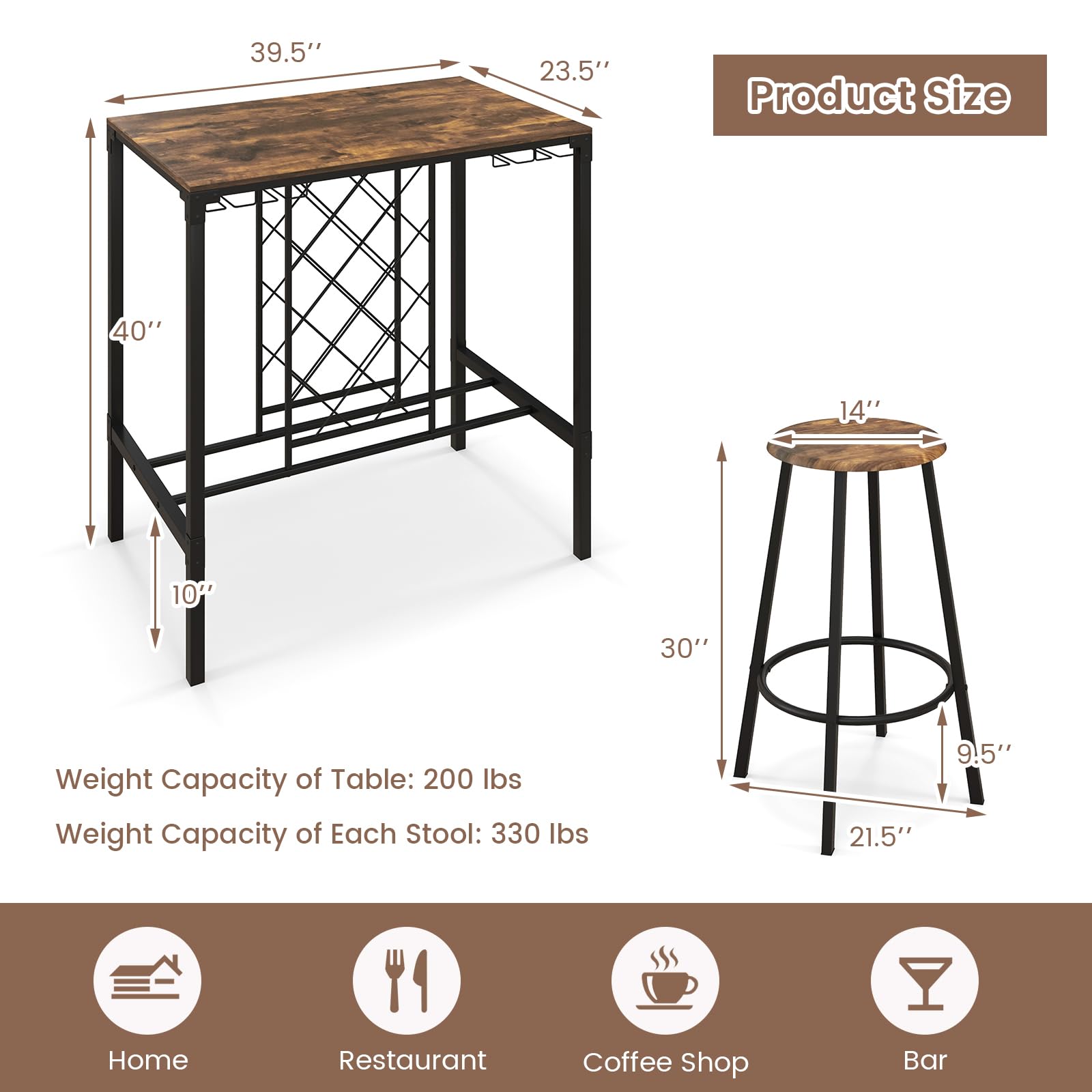 Giantex 5 Pieces Bar Table and Stools Set - Bar Height Table with Stools for 4, Kitchen Table Set with Wine Rack & Glass Holder