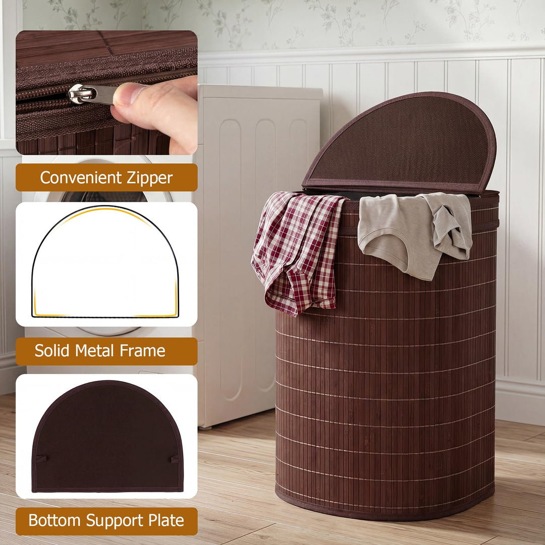 Giantex 16 Gal Bamboo Laundry Hamper with Zippered Lid