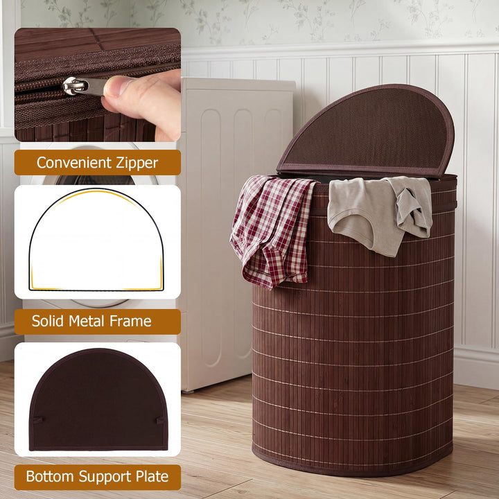 Giantex 16 Gal Bamboo Laundry Hamper with Zippered Lid