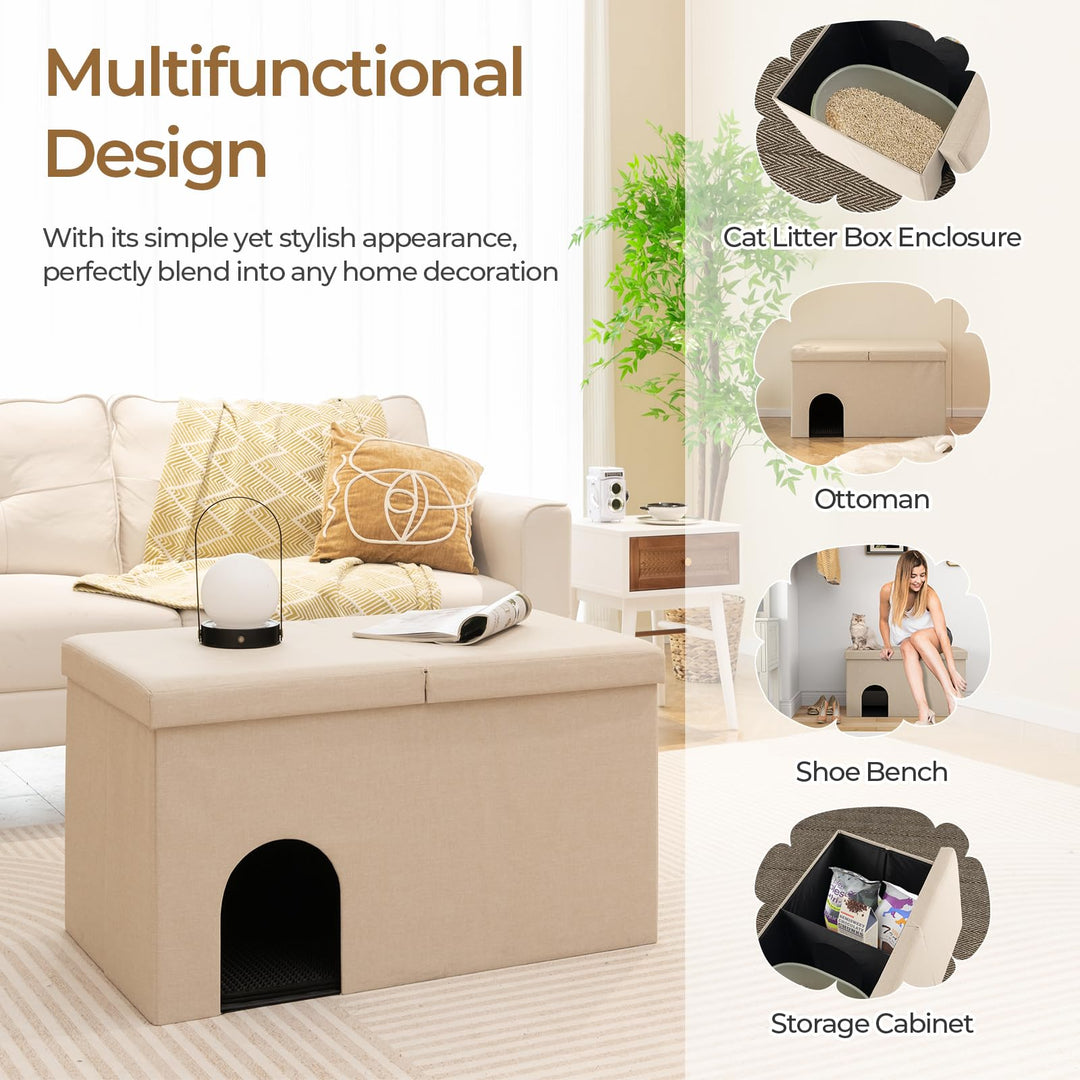 Giantex Cat Litter Box Enclosure - Hidden Cat Litter Box Furniture Ottoman