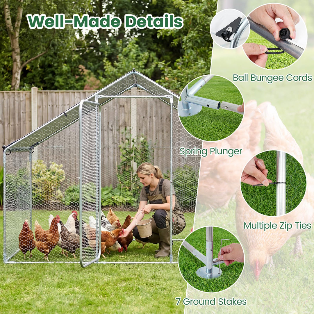 Giantex 9.8 x 6.7 x 6.6 FT Large Metal Chicken Coop with Waterproof Cover