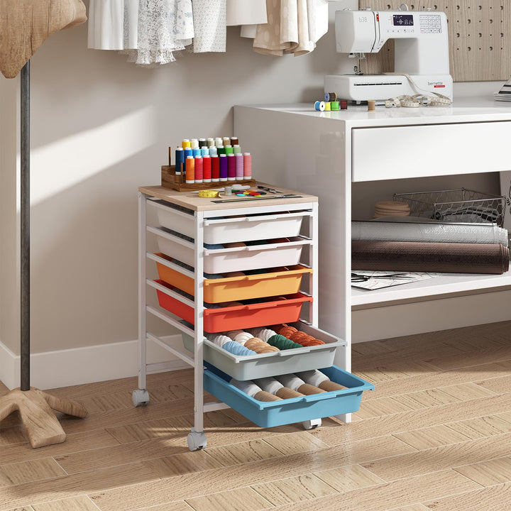 Giantex 6-Drawer Rolling Storage Cart with Wooden Tabletop